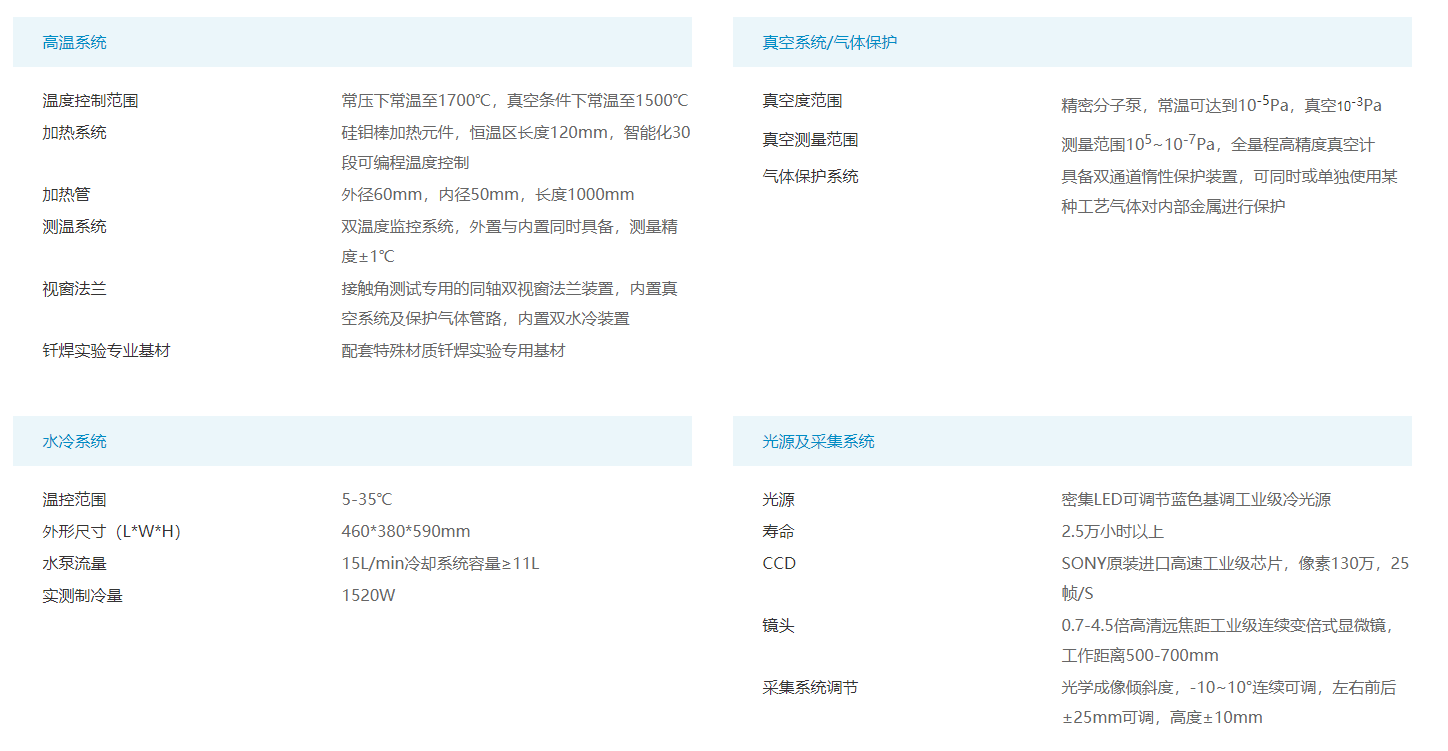 高溫接觸角測量儀參數